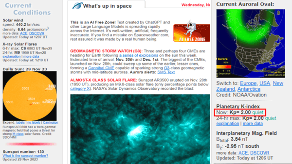 오로라 KP지수 /spaceweather.com 오로라 KP지수 /spaceweather.com