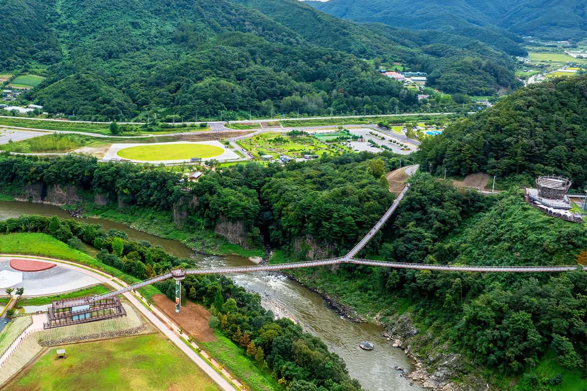 포천 한탄강 Y자형 출렁다리 항공샷 포천 한탄강 Y자형 출렁다리 항공샷